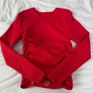 OQQ Red Long Sleeve Ruched Athletic Top (S)